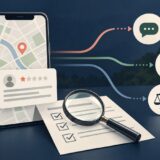 Googleマップの悪い口コミを報告・返信・法的検討に分ける判断を表したイラスト